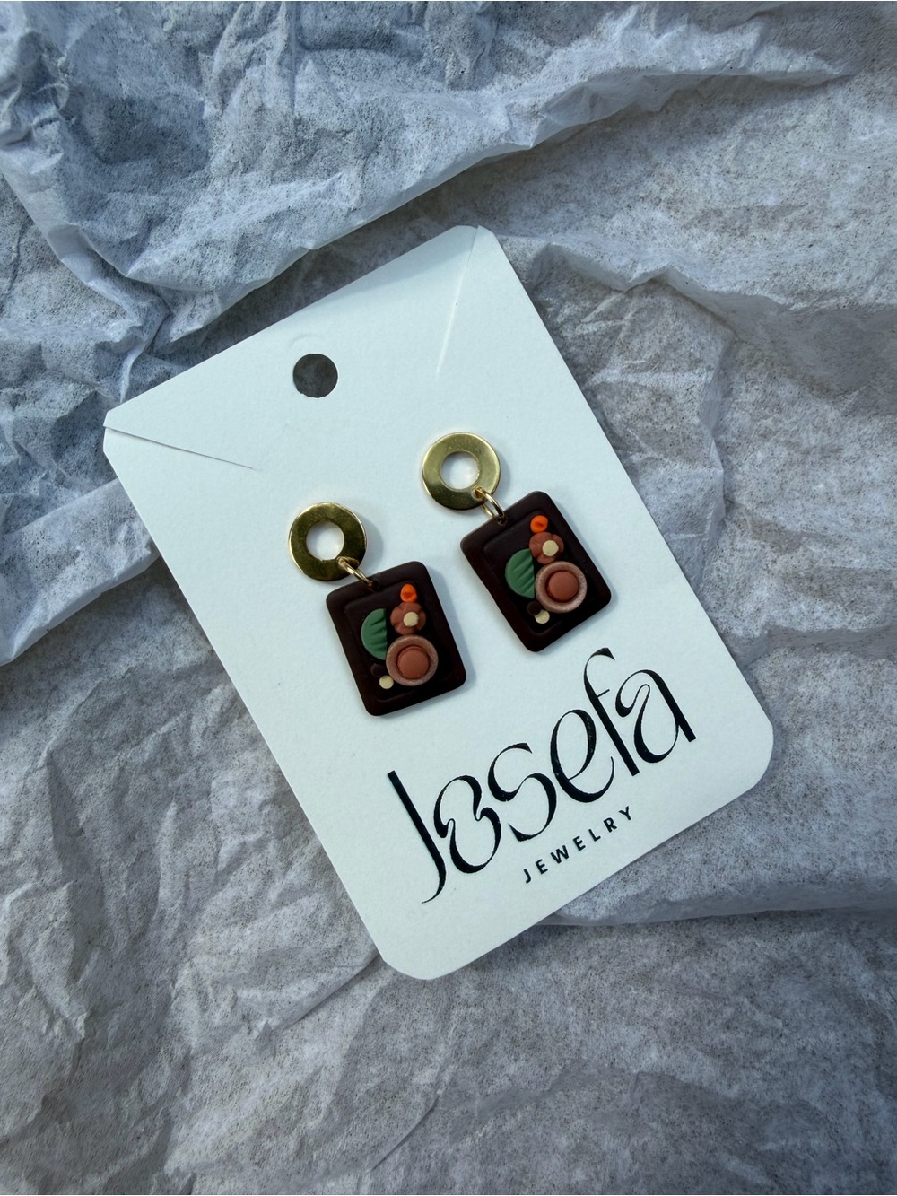 Josefa Brown Floral Polymer Clay Drop Earrings with Gold Accents
